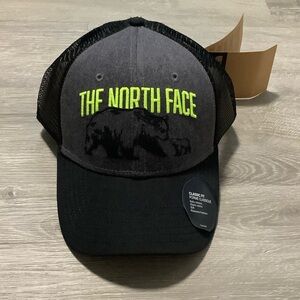 The north face neon green & bear logo trucker hat